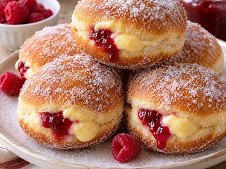 Custard Raspberry Jam Doughnuts